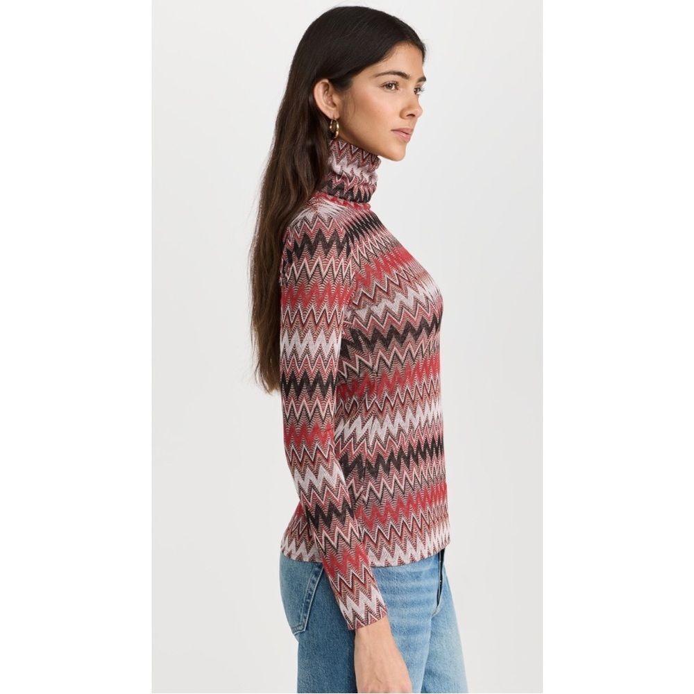 New MISA Los Angeles Nadja Chevron Turtleneck Red Brown Boho Knit Blouse Size M